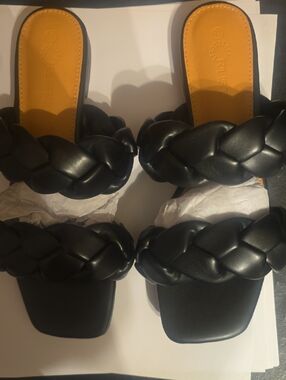 Branded Black Braided Slide Sandals - Women